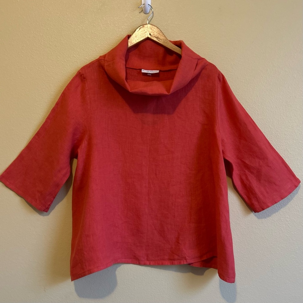 Bryn Walker Womens Linen Top M Oversized Lagenlook Coastal Boho Flare Sleeve